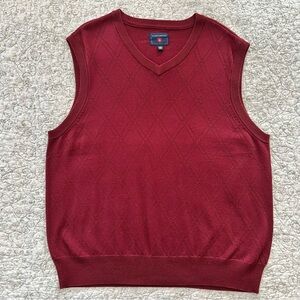 Saddlebred V-Neck Burgundy 100% Cotton Sweater Vest Grandpa Cozy GQ Preppy